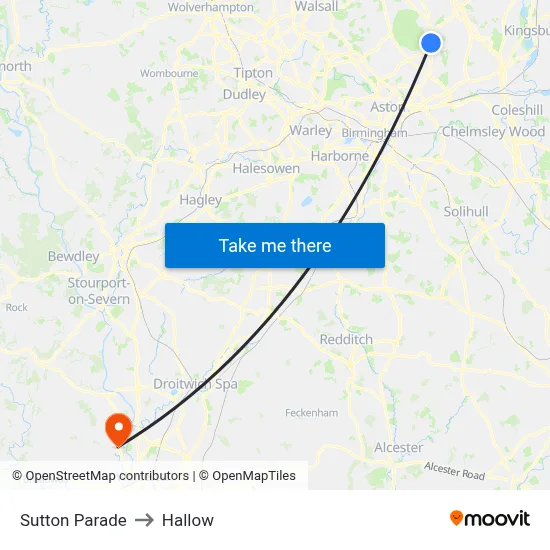 Sutton Parade to Hallow map