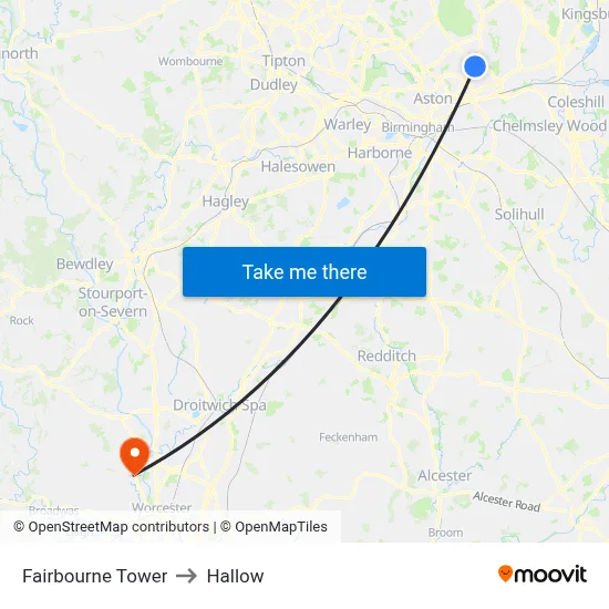 Fairbourne Tower to Hallow map