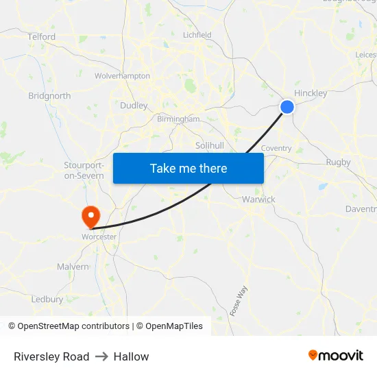 Riversley Road to Hallow map
