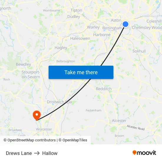 Drews Lane to Hallow map