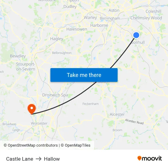 Castle Lane to Hallow map