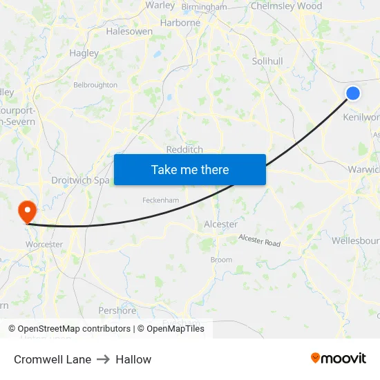 Cromwell Lane to Hallow map