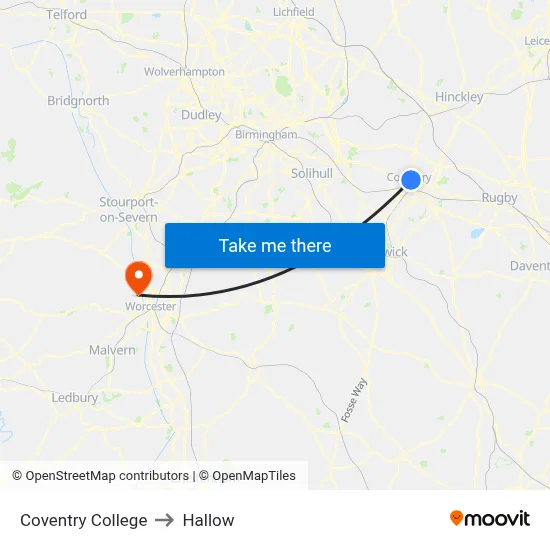Coventry College to Hallow map