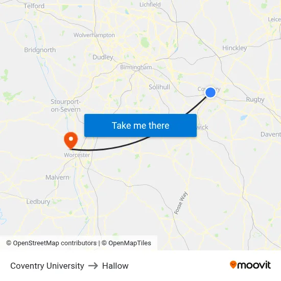 Coventry University to Hallow map