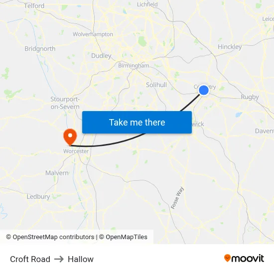 Croft Road to Hallow map