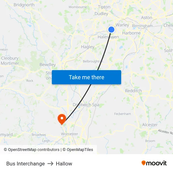 Bus Interchange to Hallow map