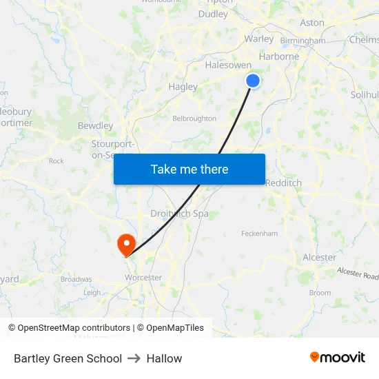 Bartley Green School to Hallow map