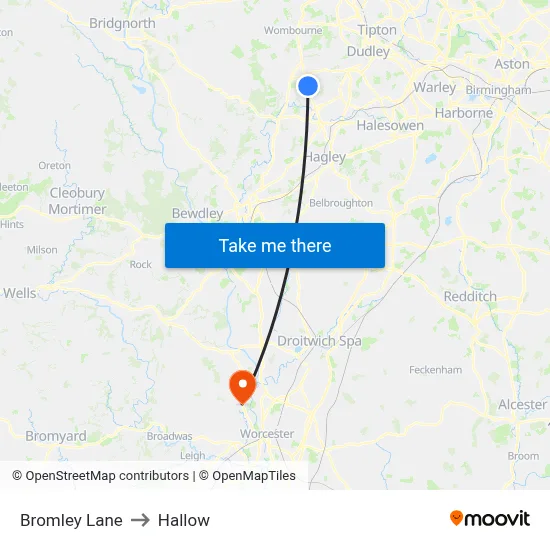 Bromley Lane to Hallow map