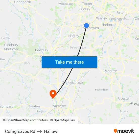 Corngreaves Rd to Hallow map