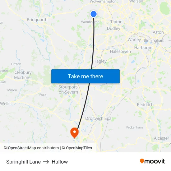 Springhill Lane to Hallow map