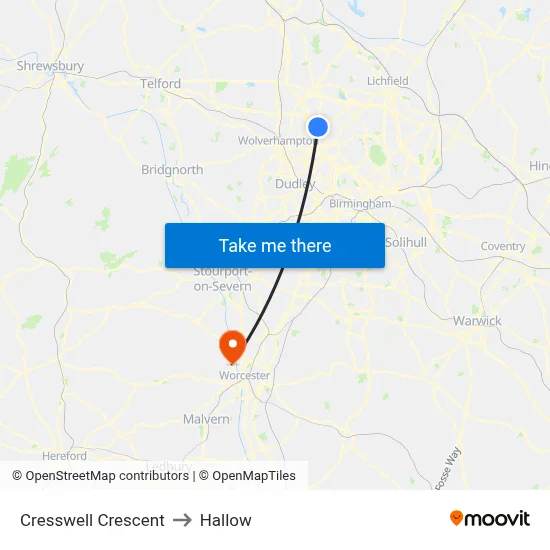 Cresswell Crescent to Hallow map