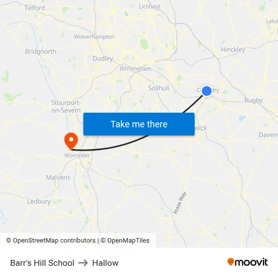 Barr's Hill School to Hallow map