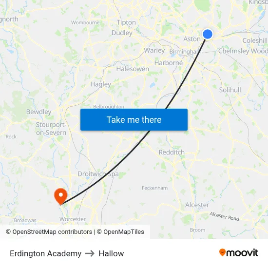 Erdington Academy to Hallow map