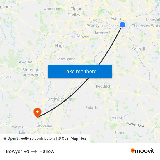 Bowyer Rd to Hallow map