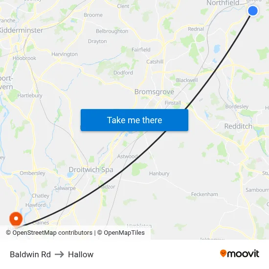 Baldwin Rd to Hallow map