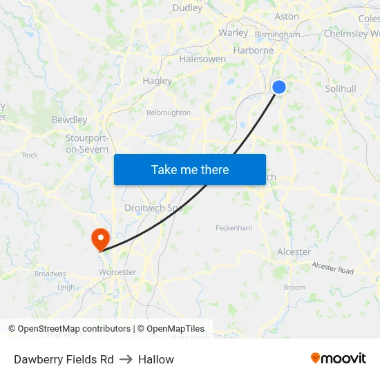 Dawberry Fields Rd to Hallow map
