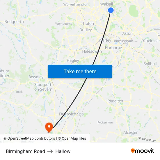 Birmingham Road to Hallow map