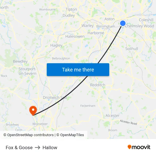 Fox & Goose to Hallow map