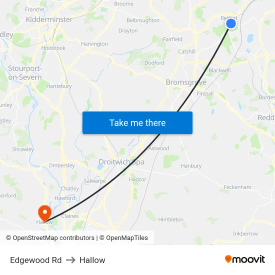 Edgewood Rd to Hallow map