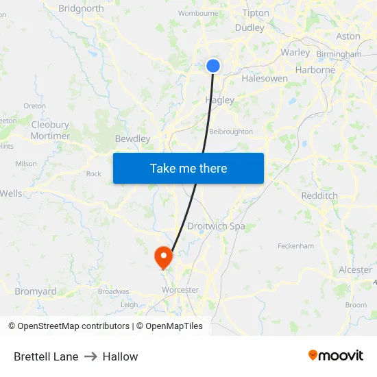 Brettell Lane to Hallow map