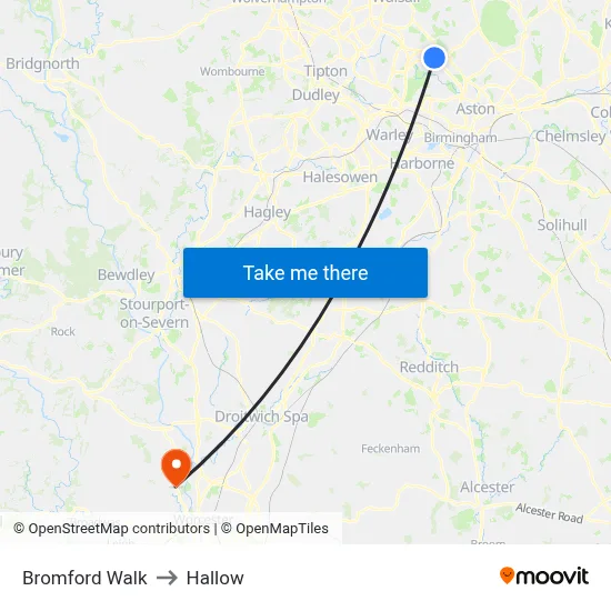 Bromford Walk to Hallow map