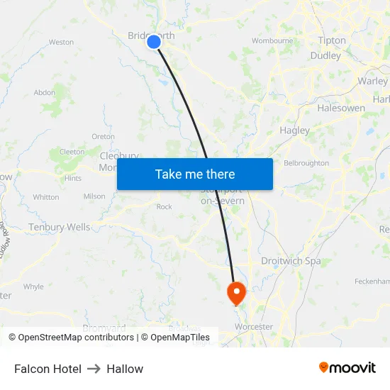 Falcon Hotel to Hallow map