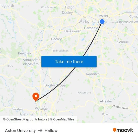 Aston University to Hallow map