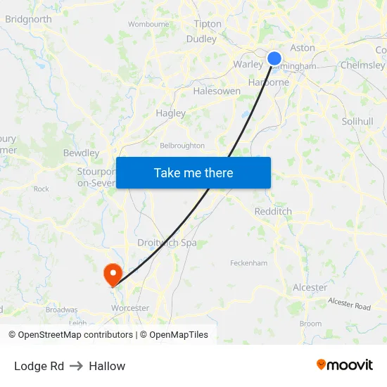 Lodge Rd to Hallow map