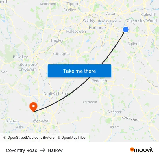 Coventry Road to Hallow map