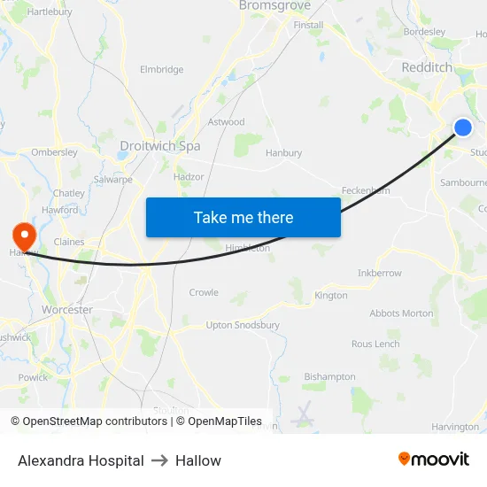 Alexandra Hospital to Hallow map