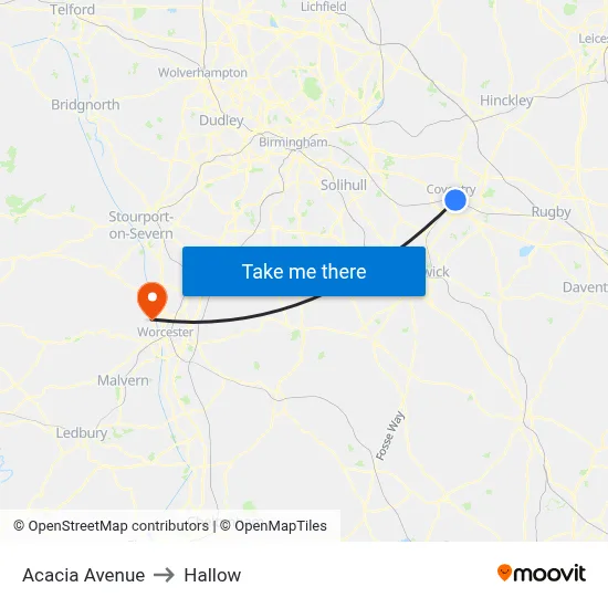 Acacia Avenue to Hallow map