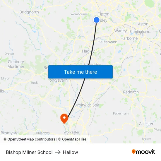 Bishop Milner School to Hallow map
