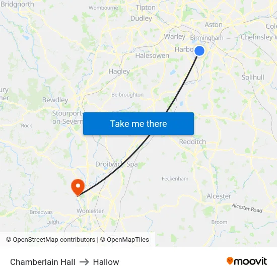Chamberlain Hall to Hallow map
