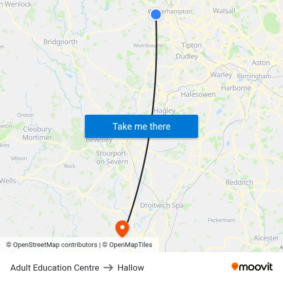 Adult Education Centre to Hallow map