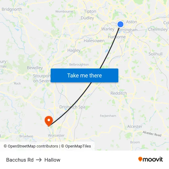 Bacchus Rd to Hallow map