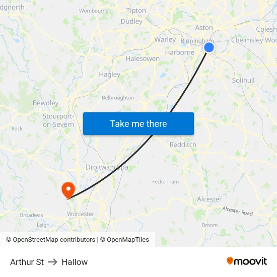 Arthur St to Hallow map