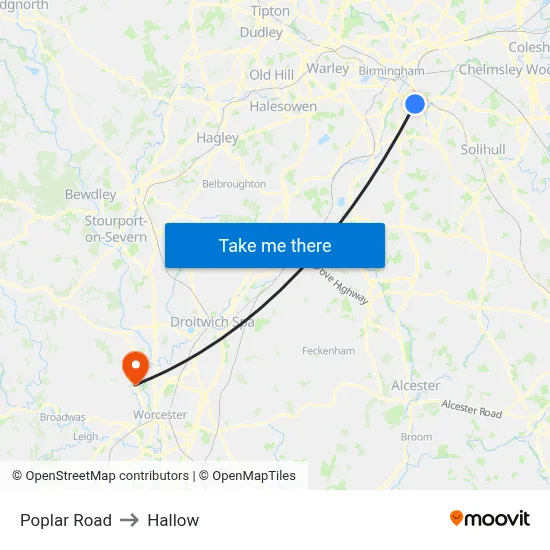Poplar Road to Hallow map