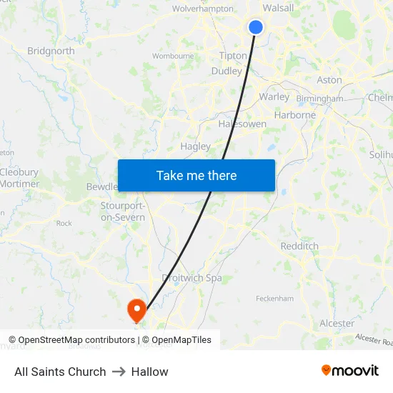 All Saints Church to Hallow map