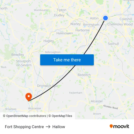 Fort Shopping Centre to Hallow map
