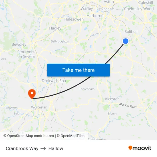 Cranbrook Way to Hallow map