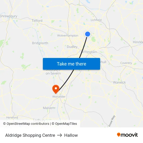 Aldridge Shopping Centre to Hallow map