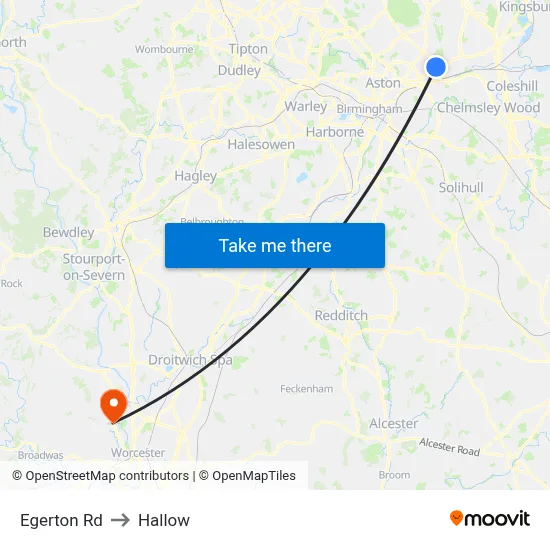 Egerton Rd to Hallow map