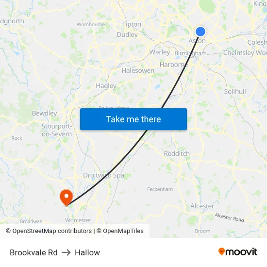 Brookvale Rd to Hallow map