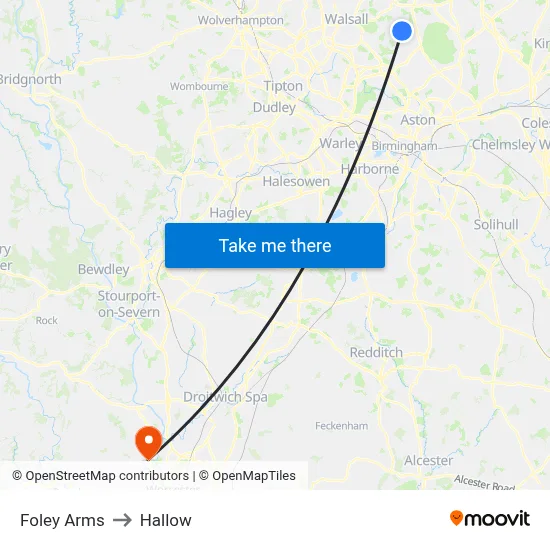 Foley Arms to Hallow map