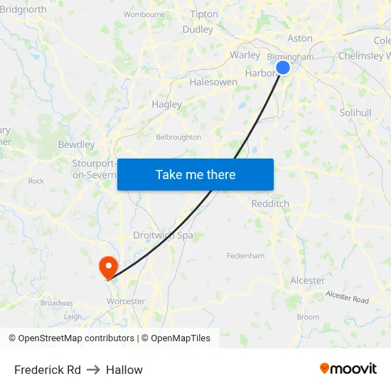 Frederick Rd to Hallow map