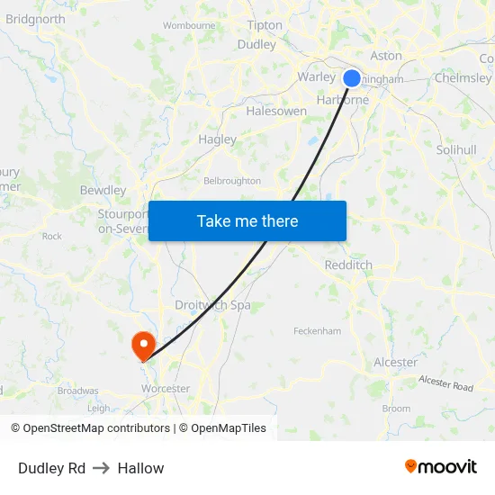 Dudley Rd to Hallow map