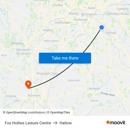 Fox Hollies Leisure Centre to Hallow map