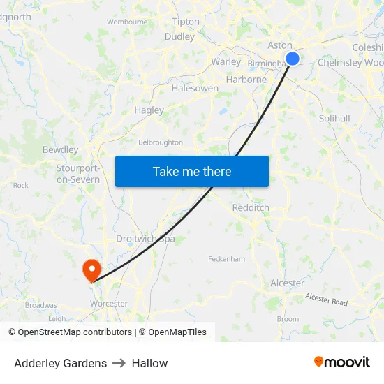 Adderley Gardens to Hallow map