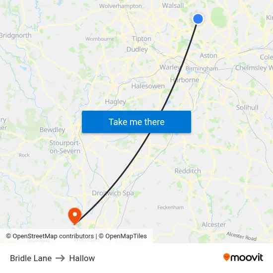 Bridle Lane to Hallow map