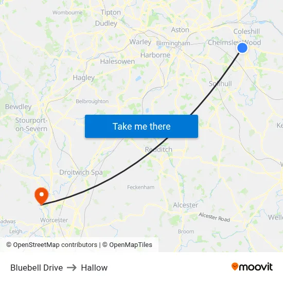 Bluebell Drive to Hallow map